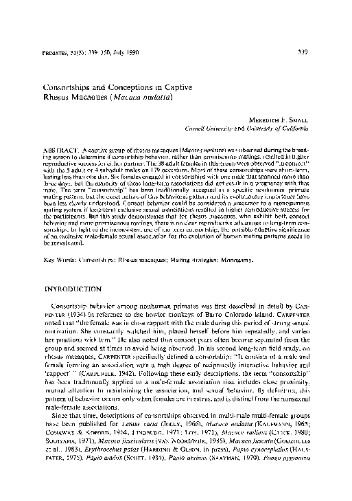 (PDF) Consortships and conceptions in captive rhesus macaques (Macaca ...