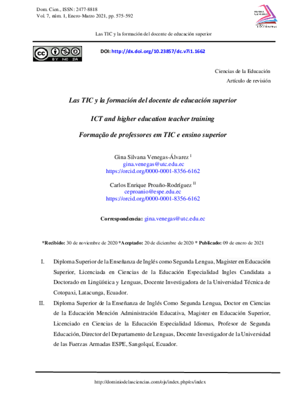 (PDF) Las TIC y la formación del docente de educación superior