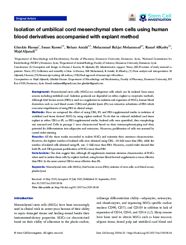 (PDF) Isolation of umbilical cord mesenchymal stem cells using human ...