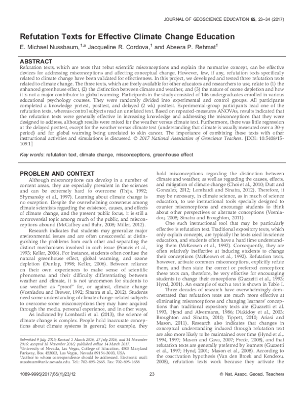 (PDF) Refutation Texts for Effective Climate Change Education