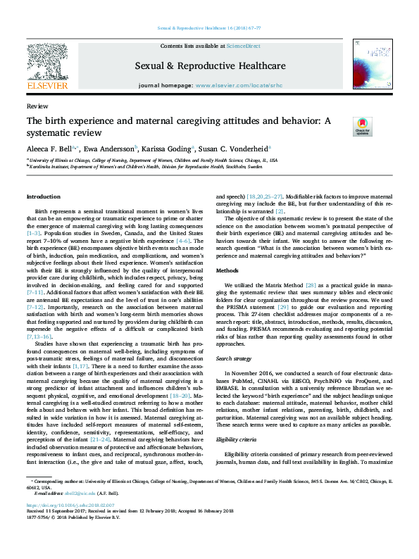 (PDF) The birth experience and maternal caregiving attitudes and ...