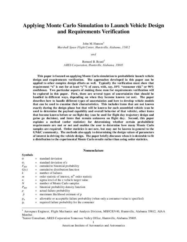(PDF) Applying Monte Carlo Simulation to Launch Vehicle Design and ...