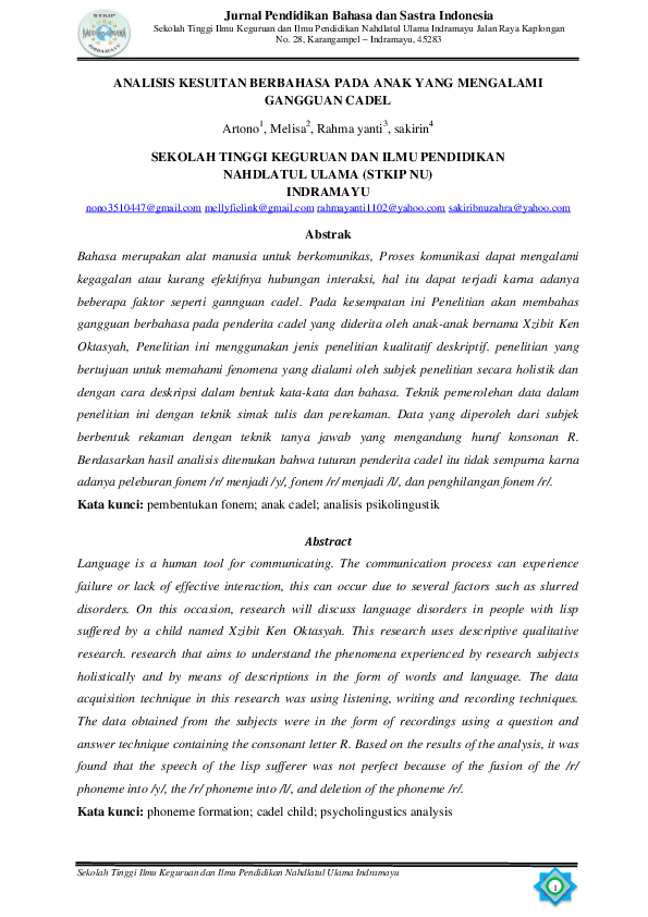 (PDF) Jurnal Pendidikan Bahasa dan Sastra Indonesia