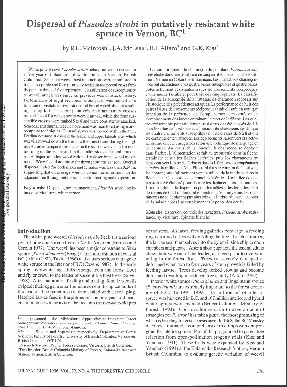(PDF) Dispersal of Pissodes strobi in putatively resistant white spruce ...