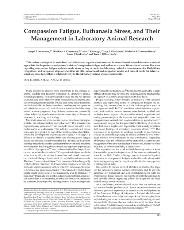 (PDF) Compassion Fatigue, Euthanasia Stress, and Their Management in ...