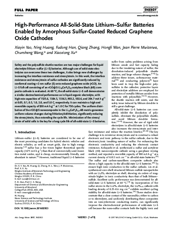Pdf High Performance All Solid State Lithium Sulfur Batteries Using
