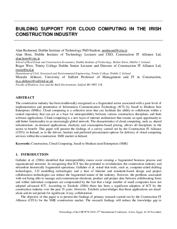 (PDF) Building Support for Cloud Computing in the Irish Construction ...