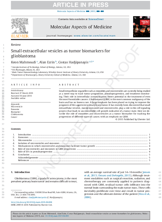(PDF) Small extracellular vesicles as tumor biomarkers for glioblastoma