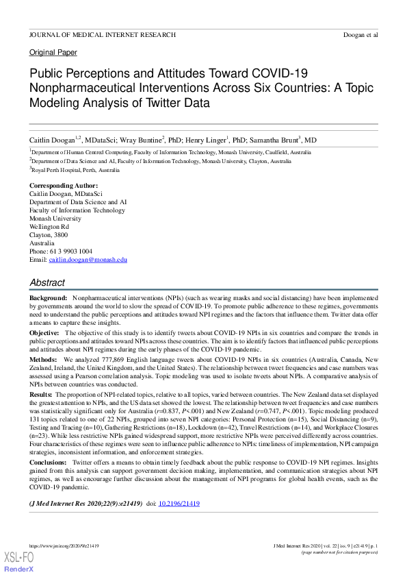 (PDF) Public Perceptions and Attitudes Toward COVID-19 ...