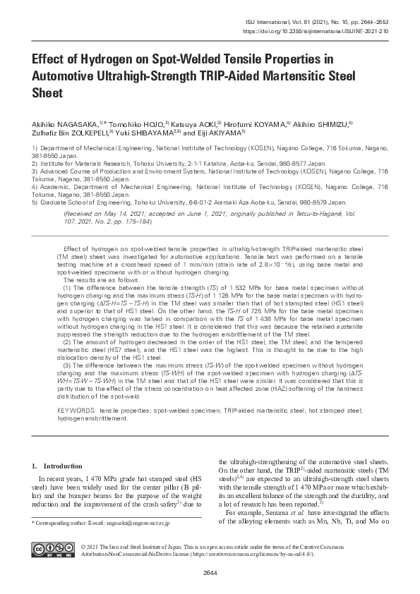 (PDF) Effect of Hydrogen on Spot-Welded Tensile Properties in ...