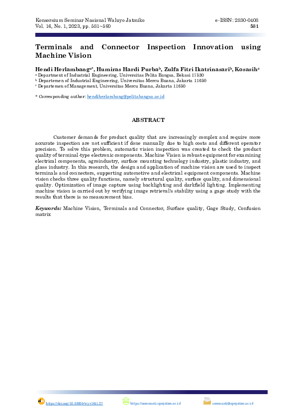 (PDF) Terminals and Connector Inspection Innovation using Machine Vision
