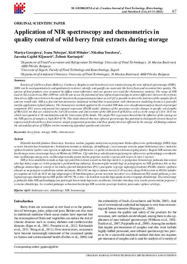 (PDF) Application of NIR spectroscopy and chemometrics in quality ...