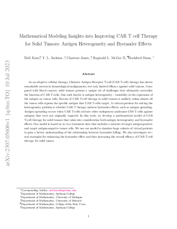 (PDF) Mathematical Modeling Insights into Improving CAR T cell Therapy ...