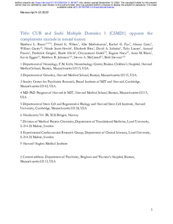 (PDF) CUB and Sushi Multiple Domains 1 (CSMD1) opposes the complement ...