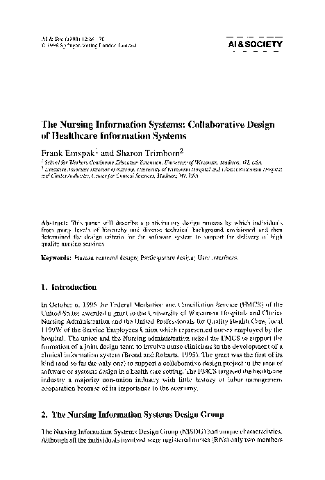 (PDF) The nursing information systems: Collaborative design of ...