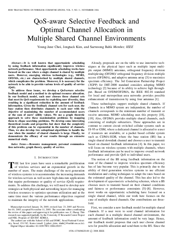 (PDF) QoS-aware Selective Feedback and Optimal Channel Allocation in ...