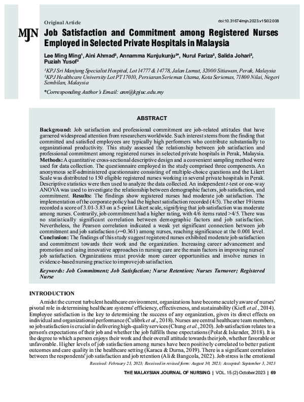 (PDF) Job Satisfaction and Commitment among Registered Nurses Employed ...