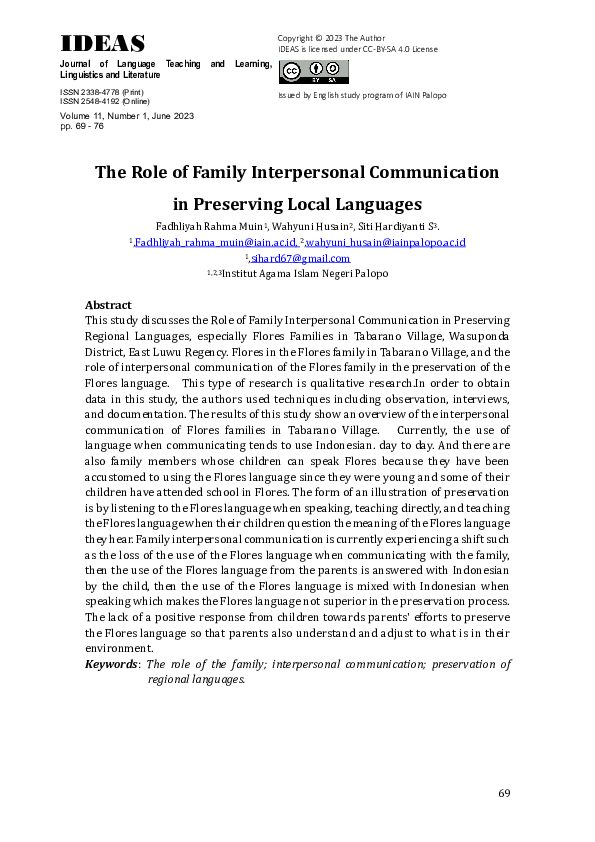 (PDF) The Role of Family Interpersonal Communication in Preserving ...