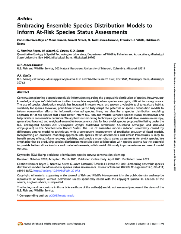 (PDF) Embracing Ensemble Species Distribution Models to Inform At-Risk ...