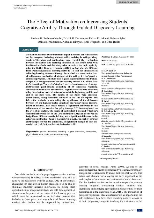 (PDF) The Effect of Motivation on Increasing Students’ Cognitive ...