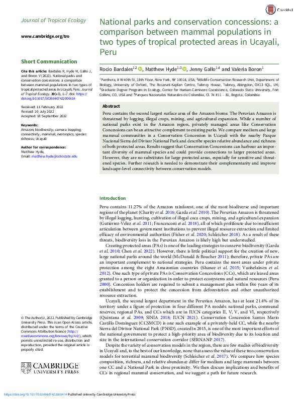 (PDF) National parks and conservation concessions: a comparison between ...