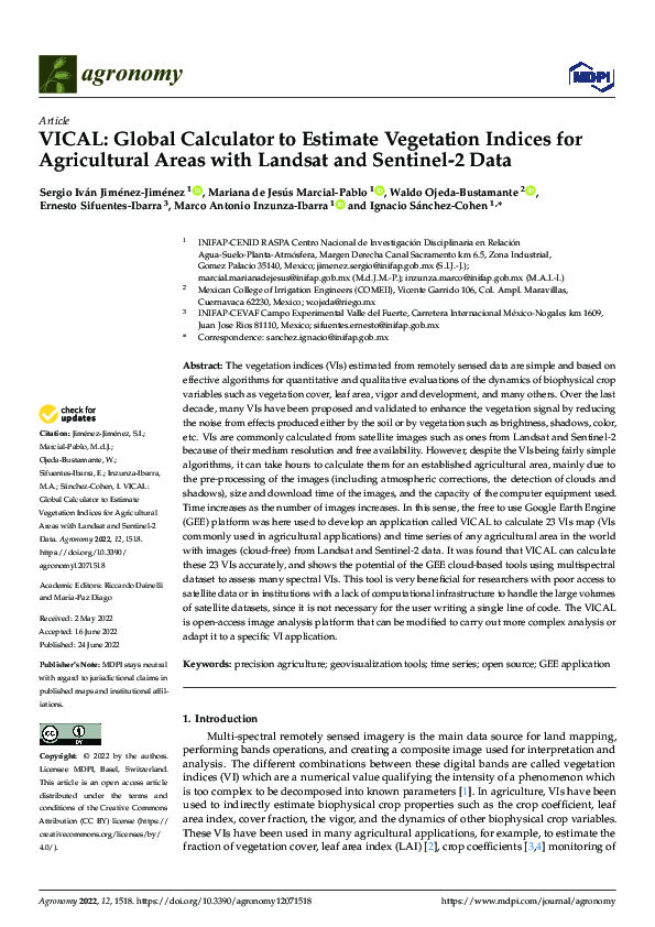 VICAL: Global Calculator to Estimate Vegetation Indices for Agricultural Areas with Landsat and Sentinel-2 Data