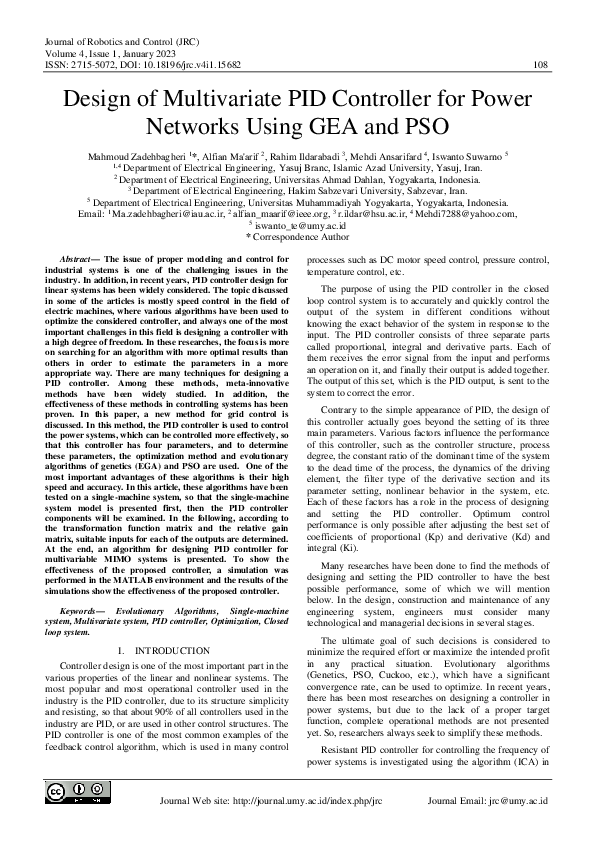 (PDF) Design of Multivariate PID Controller for Power Networks Using ...