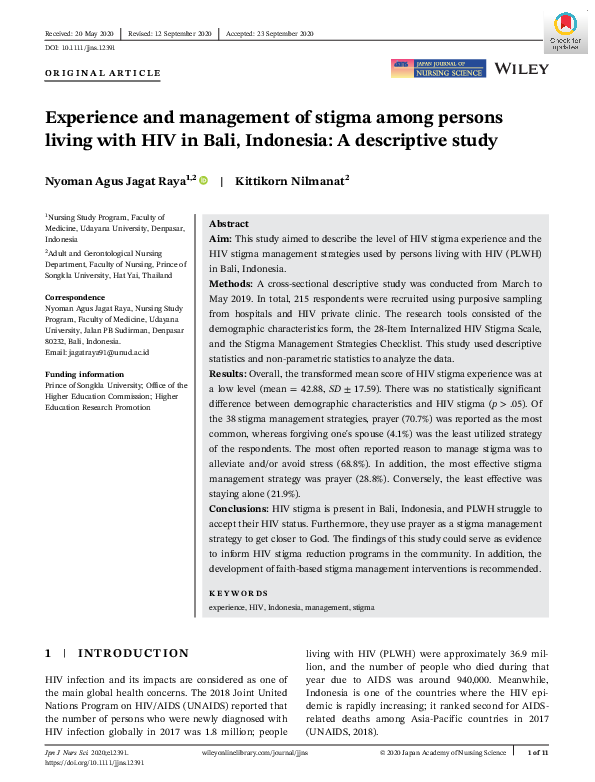 (PDF) Experience and management of stigma among persons living with HIV ...
