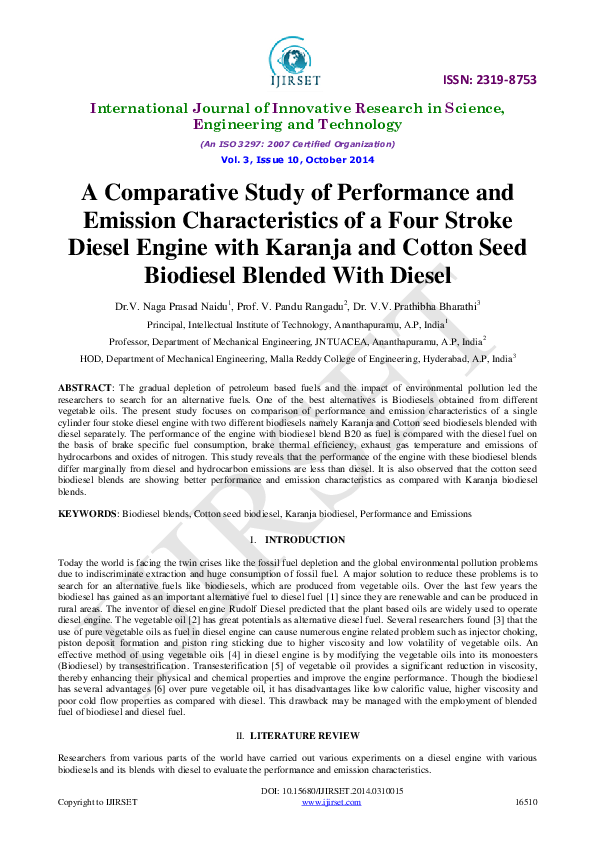 (PDF) A Comparative Study of Performance and Emission Characteristics ...