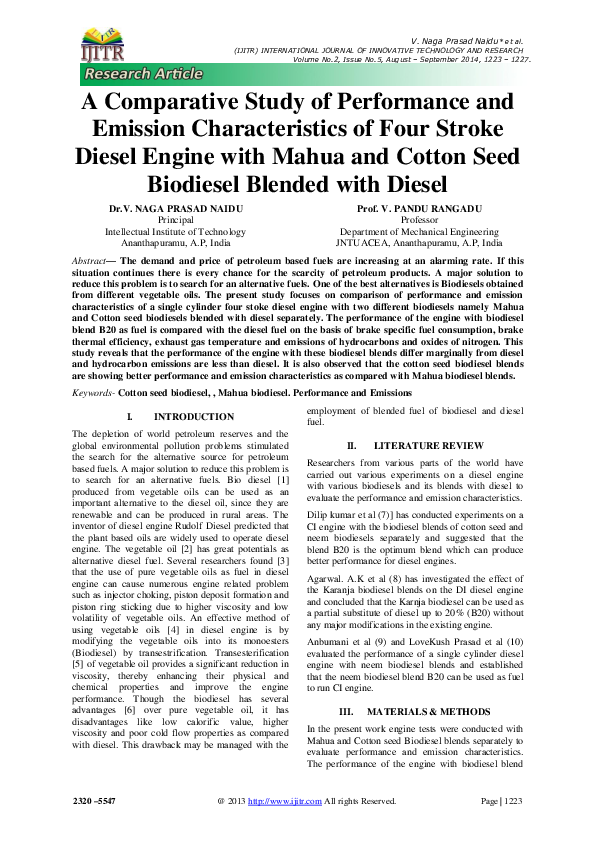 (PDF) A Comparative Study of Performance and Emission Characteristics ...