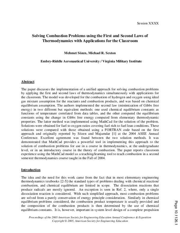 (PDF) Solving Combustion Problems Using The First And Second Laws Of ...