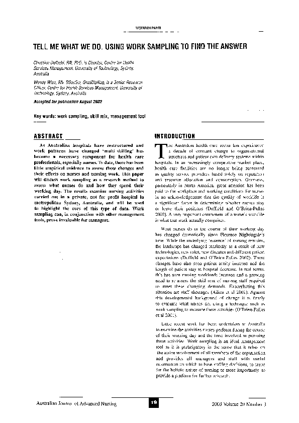 (PDF) Tell me what we do. Using work sampling to find the answer