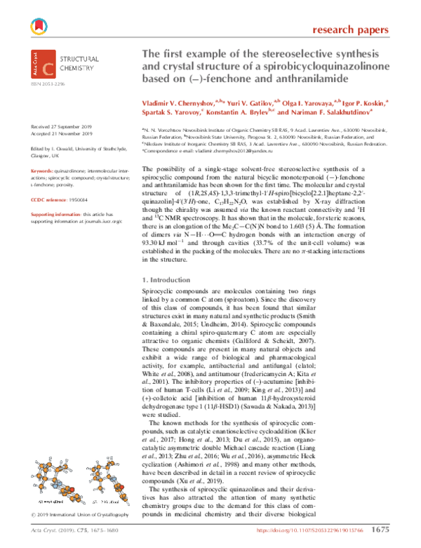 (PDF) The first example of the stereoselective synthesis and crystal ...