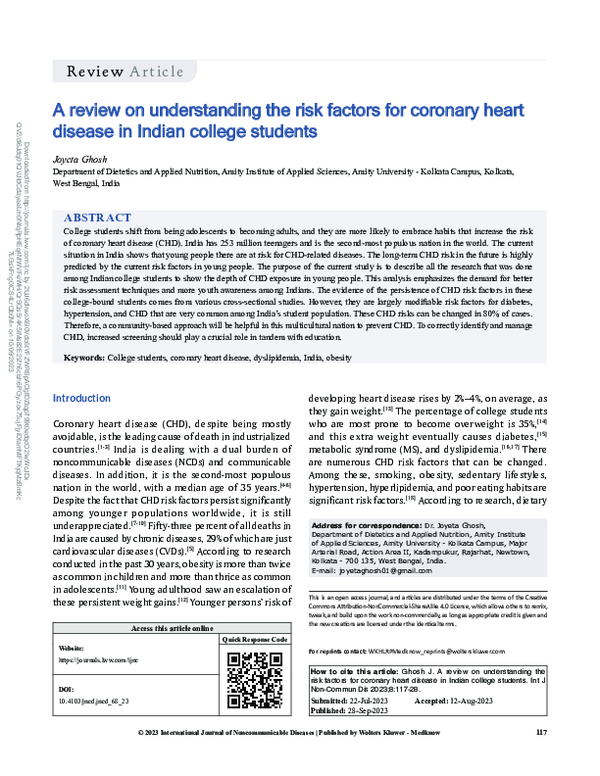 (PDF) A review on understanding the risk factors for coronary heart ...