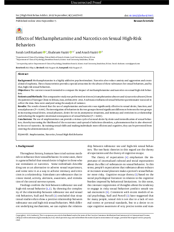 (PDF) Effects of Methamphetamine and Narcotics on Sexual High-Risk ...