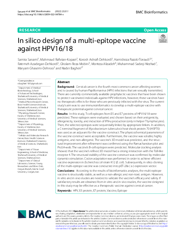 (PDF) In silico design of a multi-epitope vaccine against HPV16/18