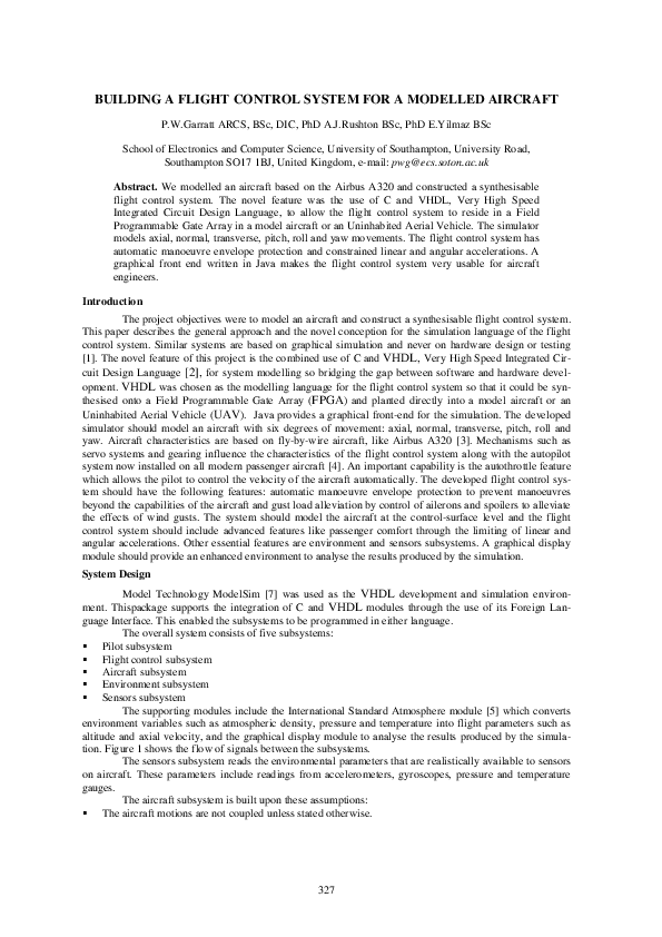 (PDF) Building a Flight Control System for a Modelled Aircraft