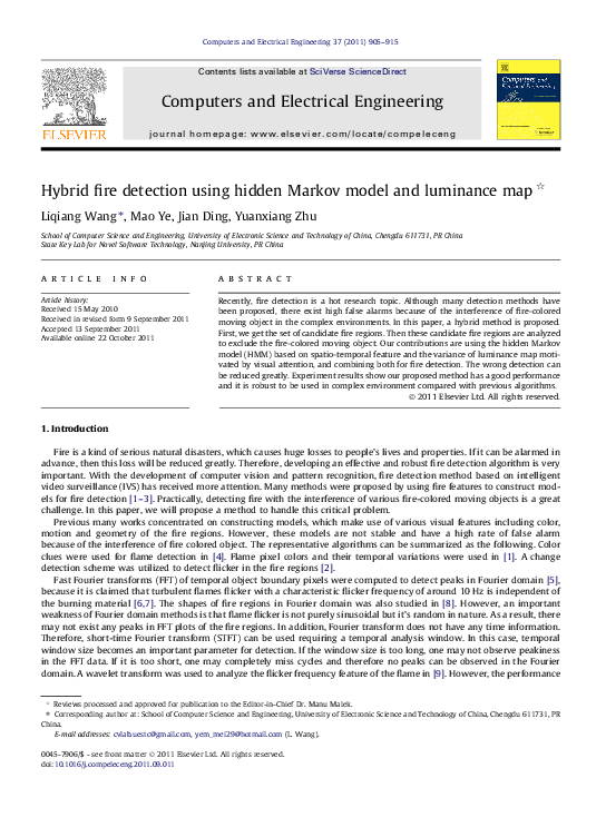 (PDF) Hybrid fire detection using hidden Markov model and luminance map