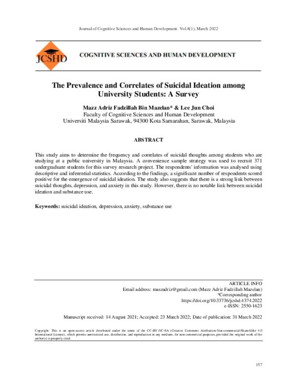 (PDF) The Prevalence and Correlates of Suicidal Ideation among ...