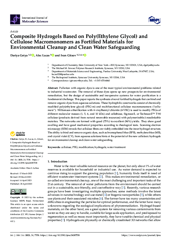(PDF) Composite Hydrogels Based on Poly(Ethylene Glycol) and Cellulose ...