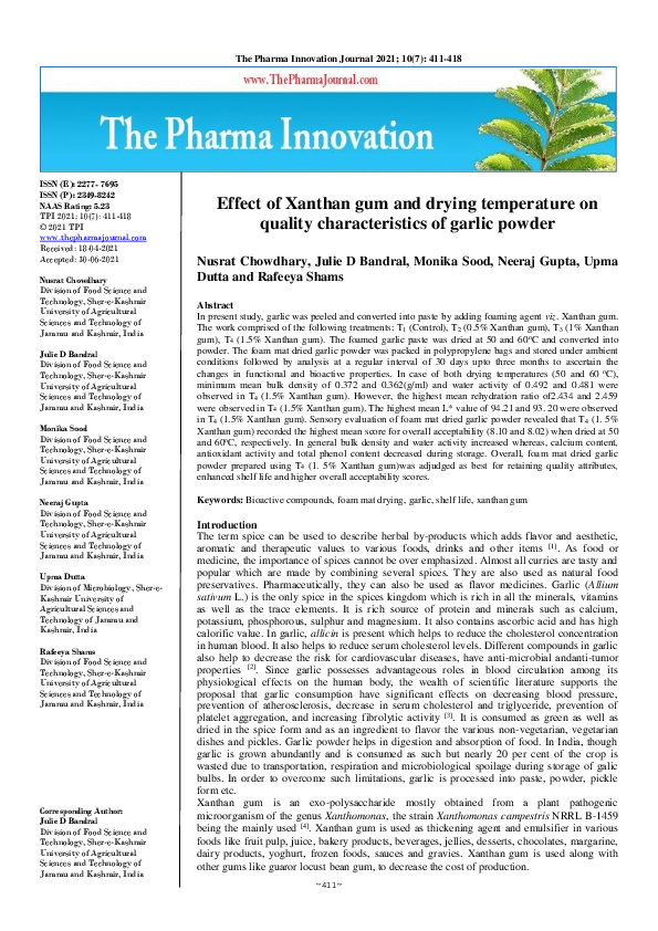 (PDF) Effect of Xanthan gum and drying temperature on quality ...
