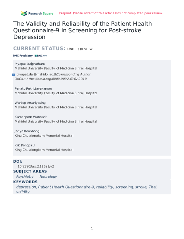 (PDF) The Validity and Reliability of the Patient Health Questionnaire ...