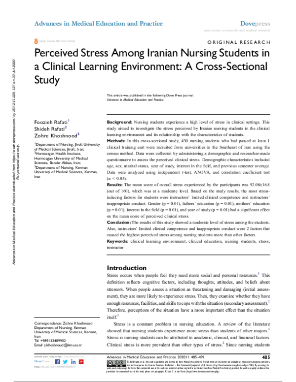(PDF) Perceived Stress Among Iranian Nursing Students in a Clinical ...