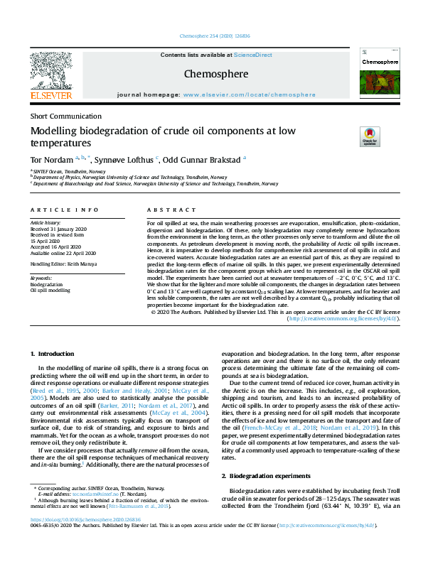 (PDF) Modelling biodegradation of crude oil components at low temperatures