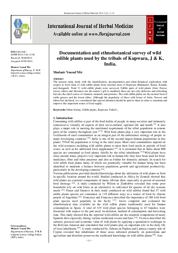 (PDF) Documentation and ethnobotanical survey of wild edible plants ...