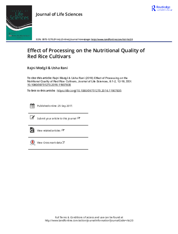 (PDF) Effect of processing on nutritional quality of finger millet ...