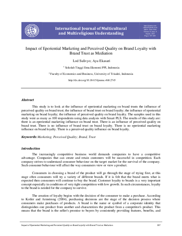 (PDF) Impact of Eperiential Marketing and Perceived Quality on Brand ...