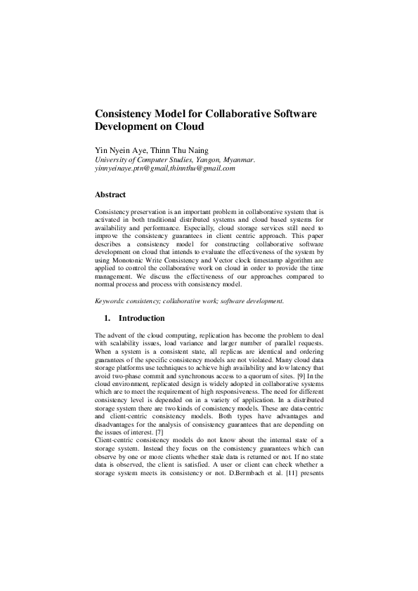 (PDF) Consistency model for collaborative software development on cloud
