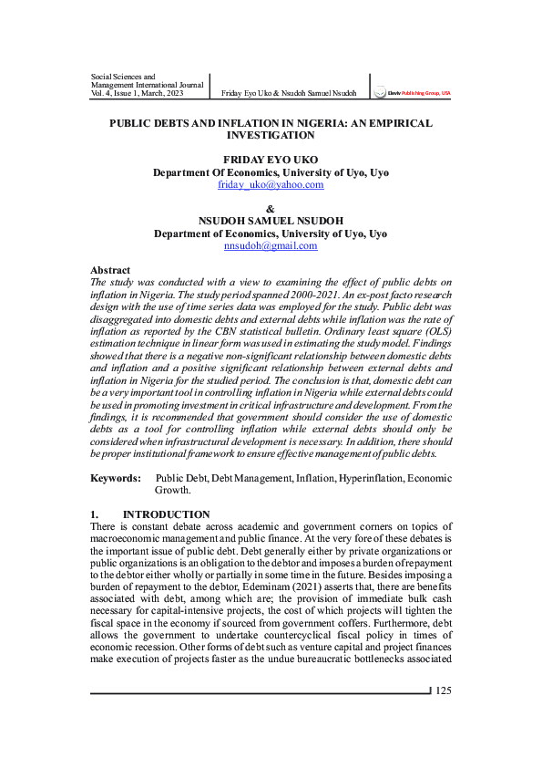 (PDF) Public Debts and Inflation in Nigeria: An Empirical Investigation