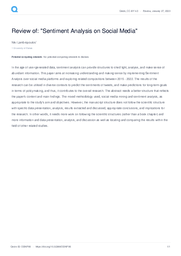 (PDF) Review of: "Sentiment Analysis on Social Media